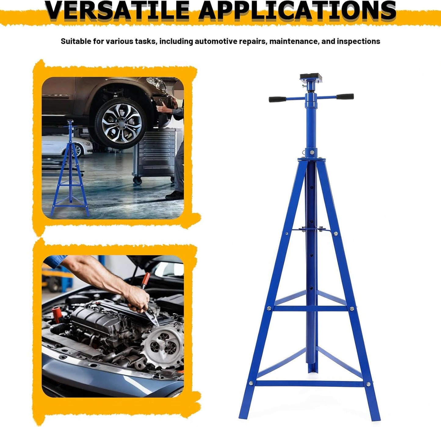 KUAFU Adjustable Under Hoist Tripod Stand, 4500 LBS Load Capacity, 2 Ton High Lift Jack Stand Reach Under Hoist Stand for Repair Shops, Garages and DIY, 55.63"-62.25" Steel Powder Coated Blue