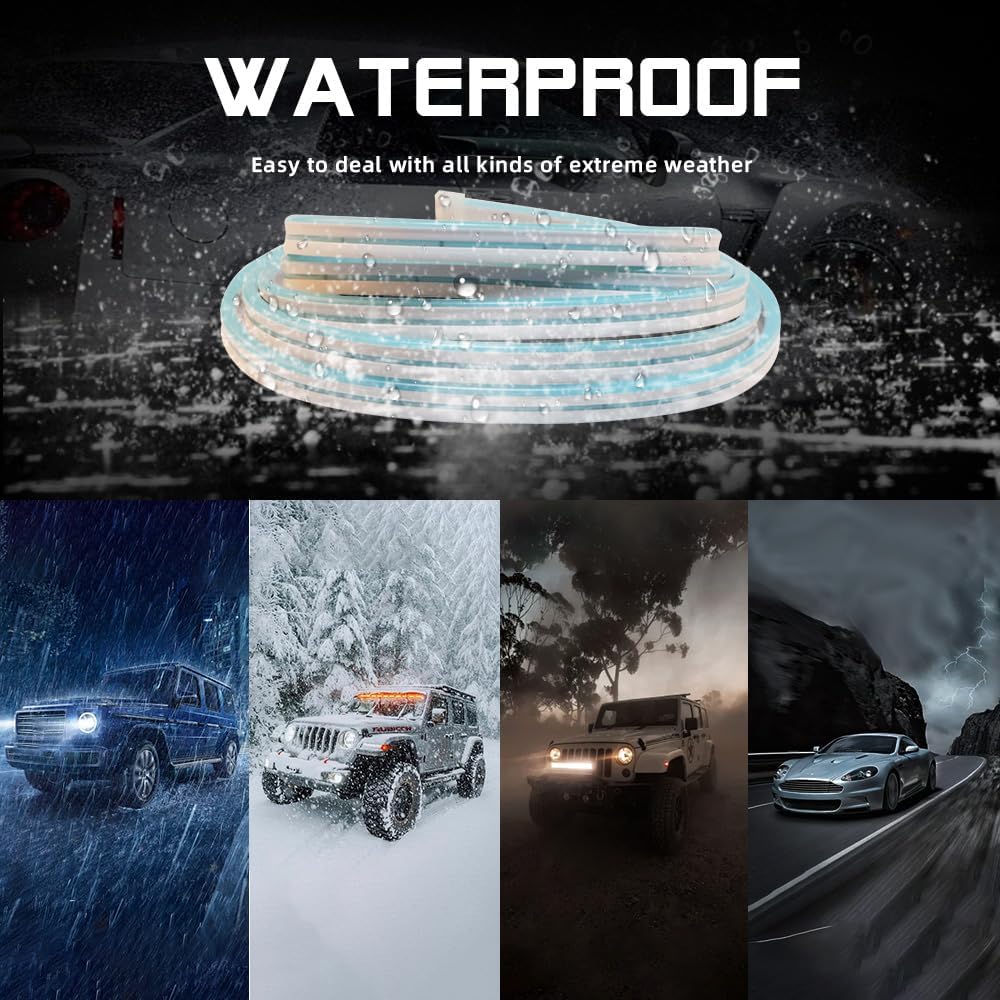 Car LED Strip Light For Trunk, 158Inch IP67 Silicone Waterproof Neon Light Strip Embedded, Flexible Cutting Universal Auto Interior Lights(Ice Blue)