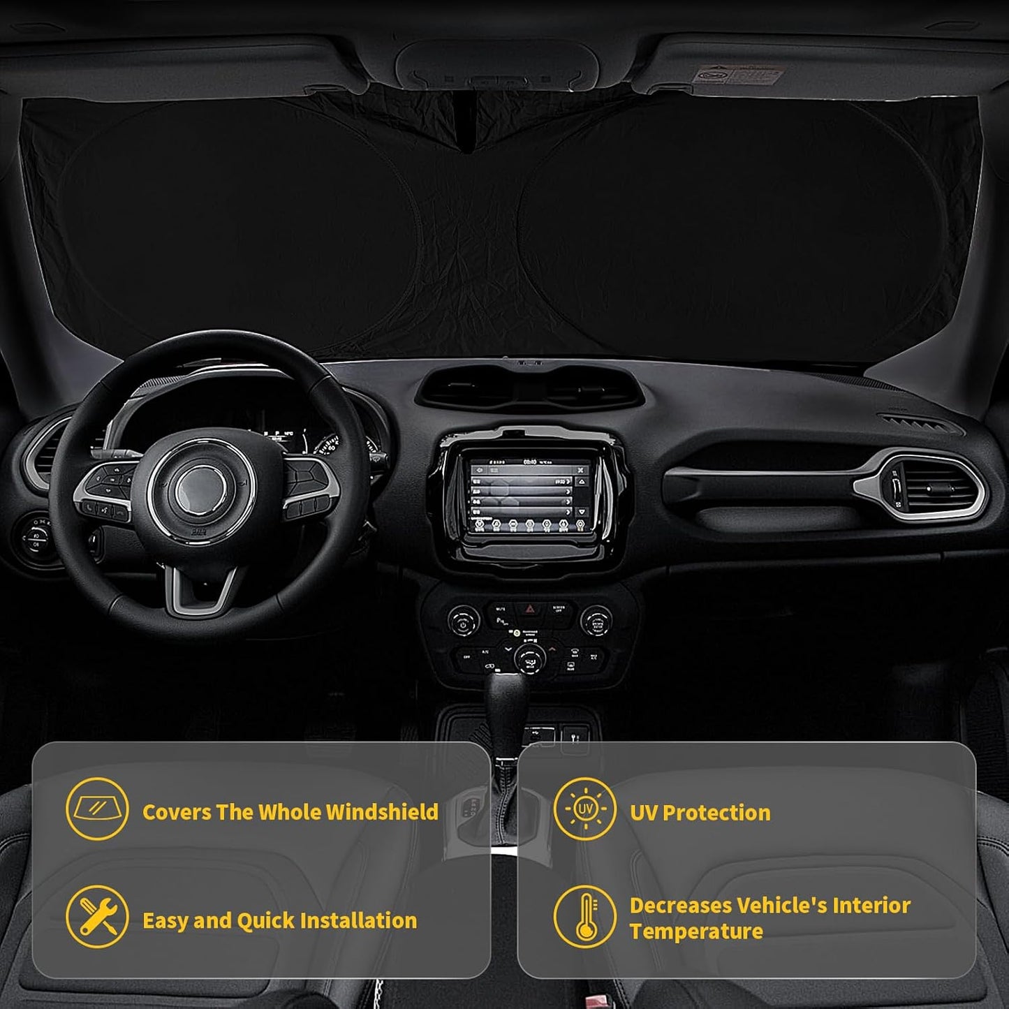 Sunshade Windshield Sun Shade for Kia K5 2021-2026 K900 Stinger Accessories, Custom Fit KIA Stinger 2017 2018-2022 2023 Front Window Foldable Sun Visor Protector Retractable UV Reflector Blocks UV Ray