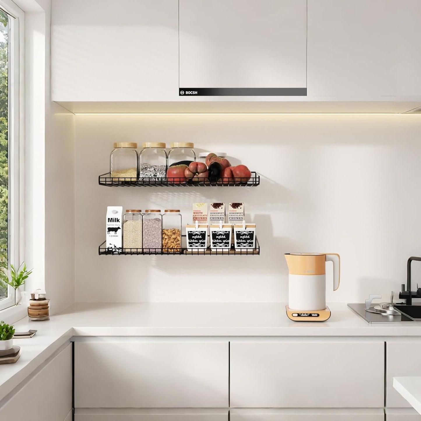 Garage Wall Shelving,4-Pack 12 Inch X 23.8 Inch,Can be Used for Garage, Closet, Laundry Room, Heavy Duty Wall Shelving, Holds Up to 65 Lbs (Black, 12"X23.8", 4)