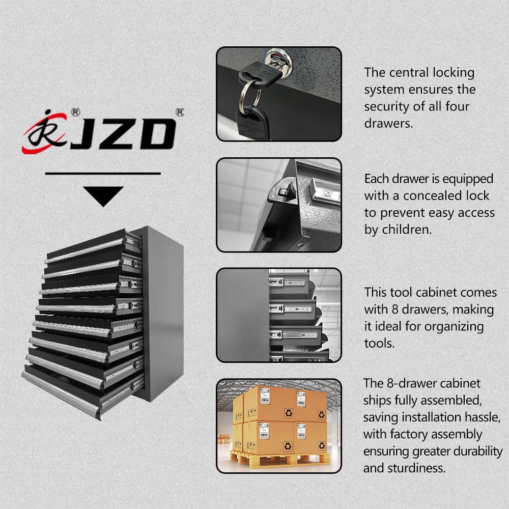 JZD Garage Cabinet System, Tool Storage Cabinets Set with Wooden Tabletop, for Workshop Utility Room