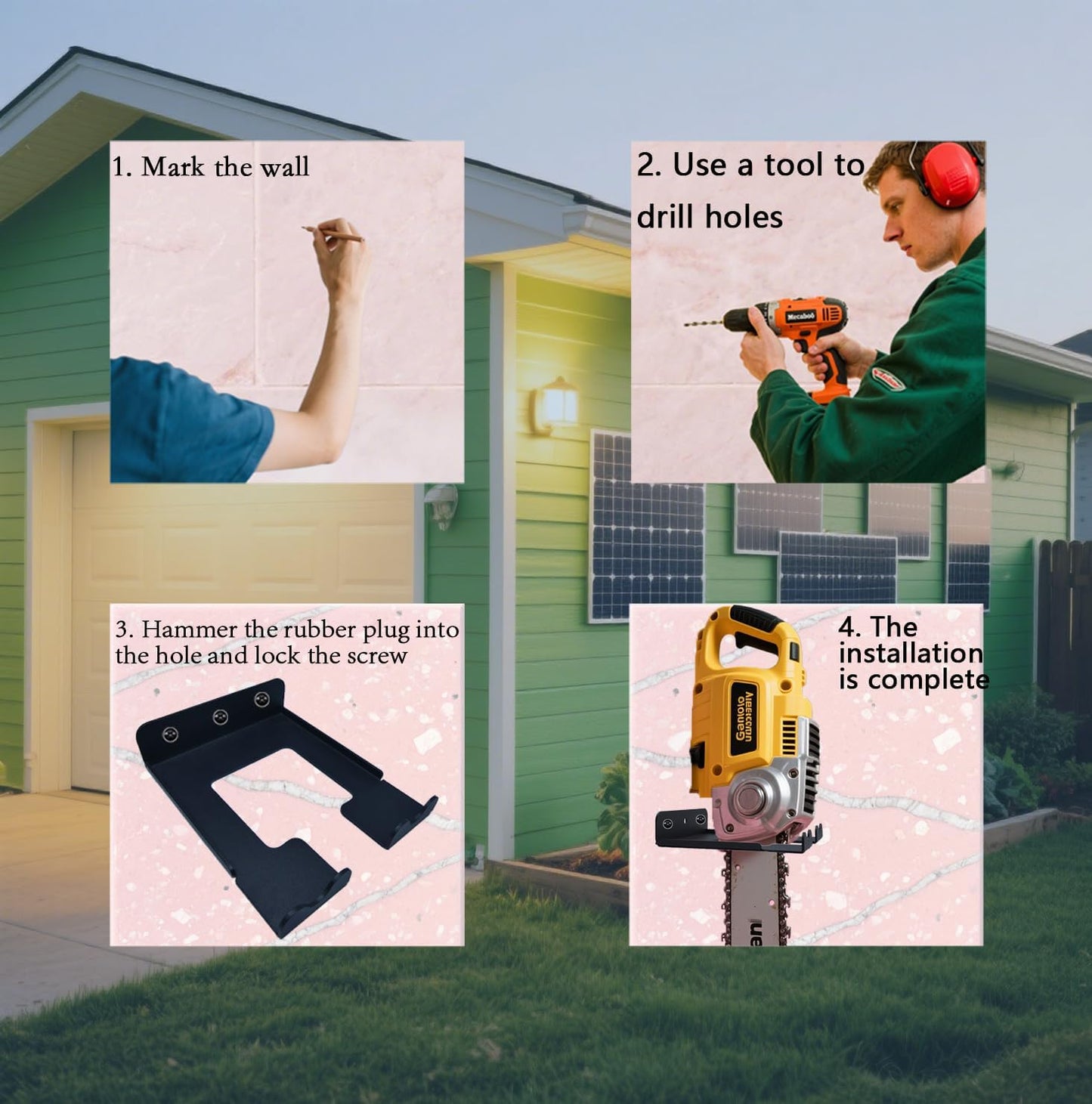 3-Screw Reinforced Weed Eater Hanger, Heavy Duty Steel String Trimmer Rack - Wall Mount Garage Organizer, Garden Tool Holder (5.9x4.9x1.4in) assorted set 2