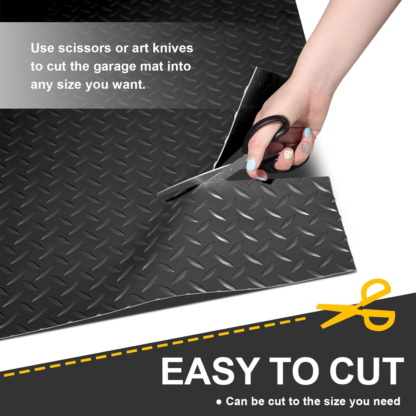 Garage Floor Mat 2.8mm Thickness PVC Garage Flooring Roll Diamond Plate Floor Mats for Garage, Workshop, Gym, Golf Cart Parking or Trailers (Black, 7.5 x 20 FT)