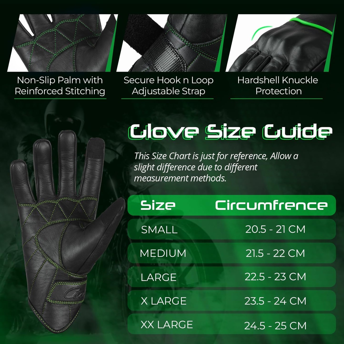 aasportx Motorcycle Gloves - Men's Leather Motorbike Gloves with Touchscreen Function - Non-Slip Pads for Men & Women