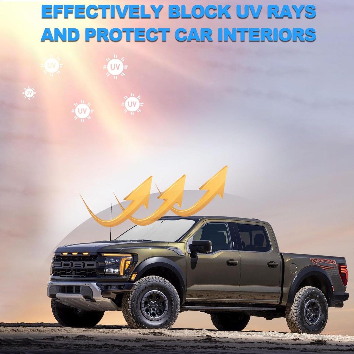 2025 Upgrade Front Windshield Sunshade fit for Ford F150 2021-2025 Foldable Car Shade 240T Reflective Polyester Ford F-150 Lariat King Ranch Platinum XL XLT Limited Raptor Accessories |Keep Cool|