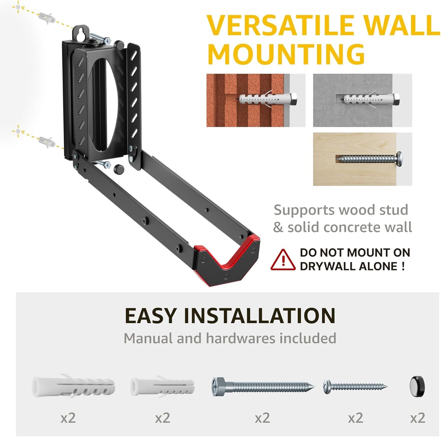 monTEK Swivel Bike Wall Mount, No Heavy Lifting Required Bike Wall Mount, Bike Hangers for Garage, Space-Saving Bike Rack Garage, Easy to Load and Unload, Bike Hanger Can Hold Up to 77 lbs