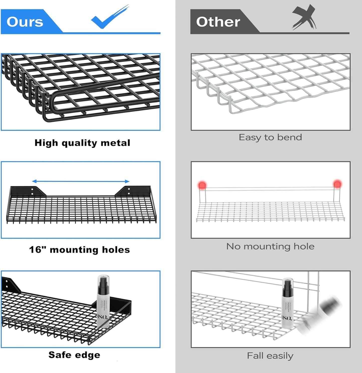 TORACK 2 Pack Wall Mounted Storage Shelves, 23.5" x 12" Wall Shelf for Garage, Closet, Laundry Room, Heavy Duty Garage Wall Shelving, Holds Up to 65 Lbs(Black)