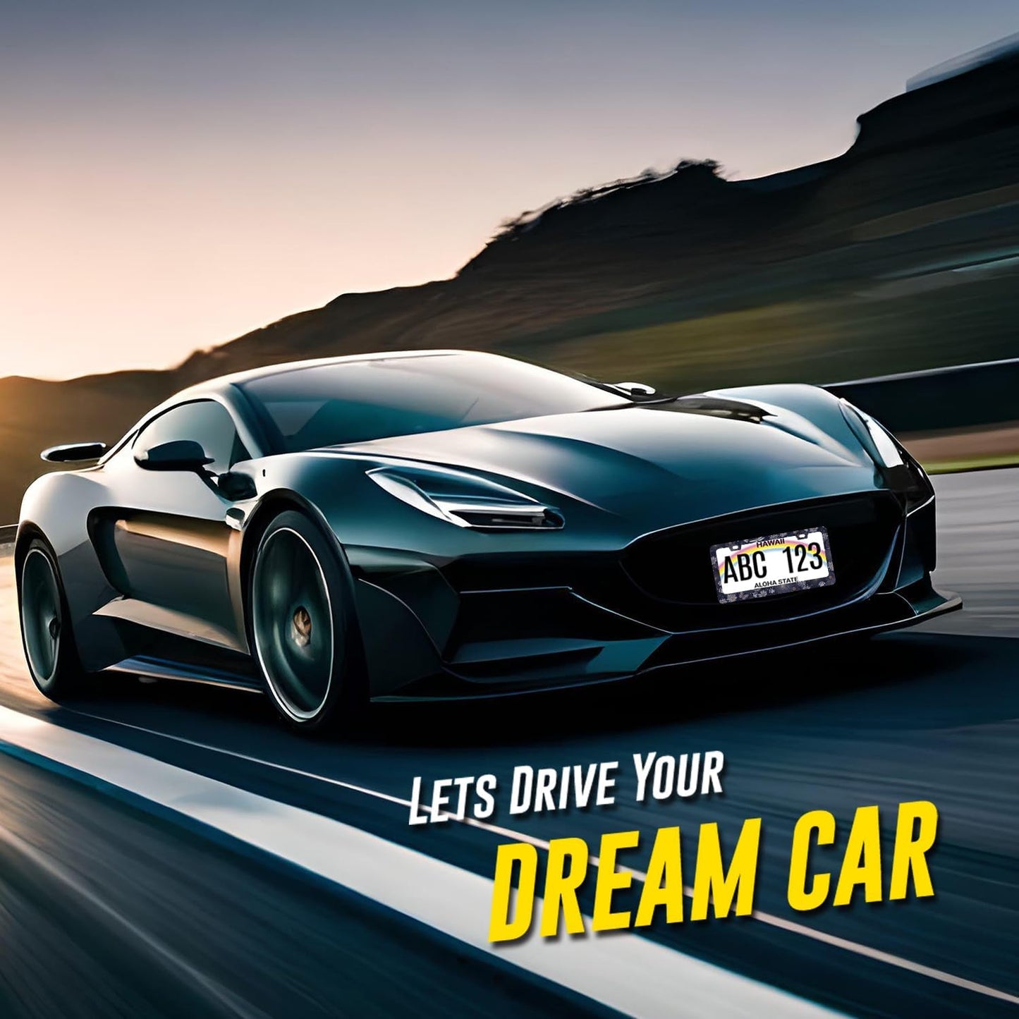 Blue Folk Art Flowers License Plate Frame Colorful Floral License Plate Holder Stainless Steel Funny Design with 2 Holes and Screws 12.3" x 6.3"