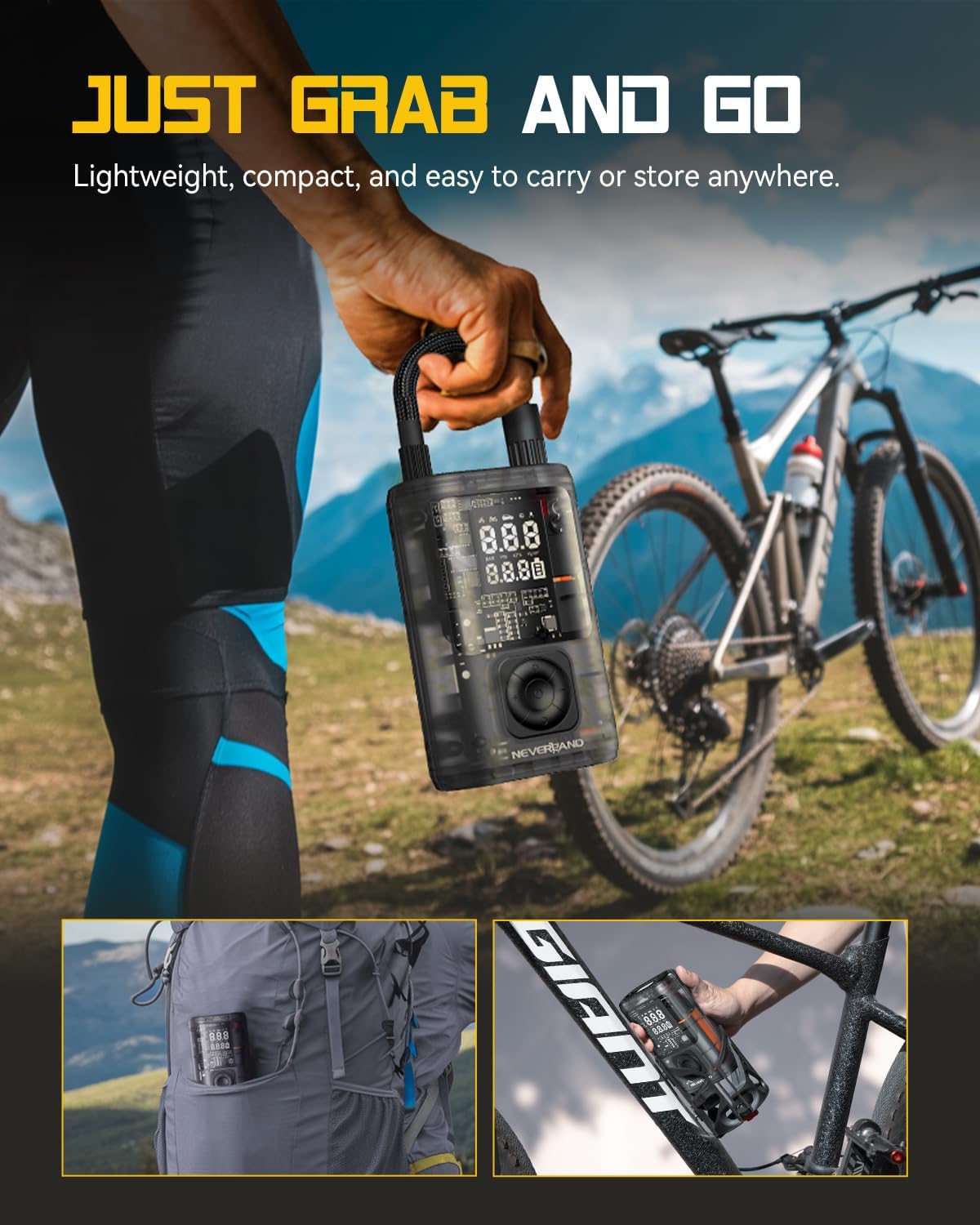 NEVERLAND Tire Inflator Portable Air Compressor - 12000mAh 150PSI Auto Air Pump for Bike Car Tires, Electric Bike Tire Pump with Gauge, Air Compressor Portable for Bike Bicycle Car Motorcycle Ball