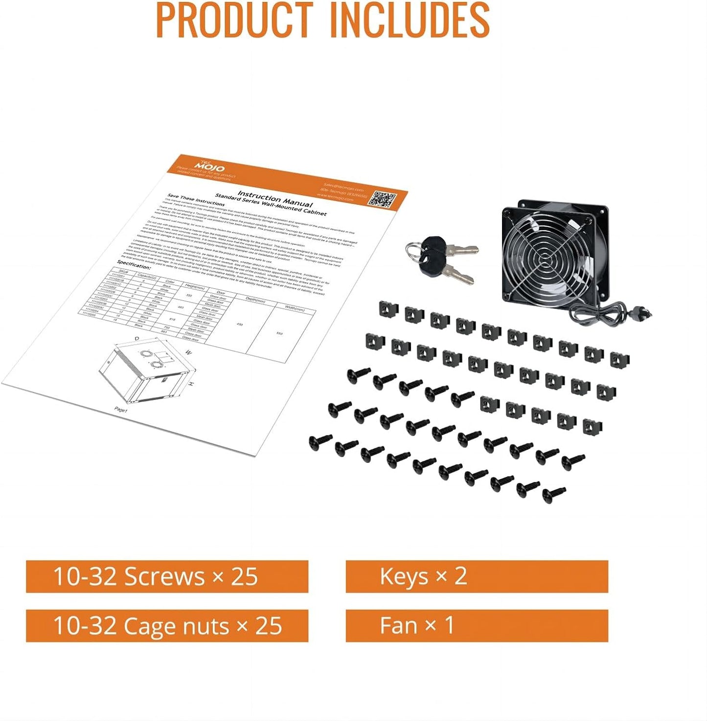Tecmojo 18U Wall Mount Rack Network Cabinet for 19" IT Equipment,with Lockable Glass Door and Side Panels,Cooling Fan,Black,17.7inch Depth for AV/Computer/Electronics Equipment Data Rack