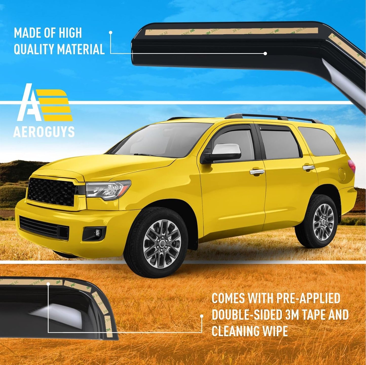 Extra Durable Window Deflectors in-Channel Window Visors Rain Guards Fit for Toyota Sequoia 2008-2022, Sun Visors, Wind Vent for Shades, Exterior Car Accessories - 4pcs. AG0514