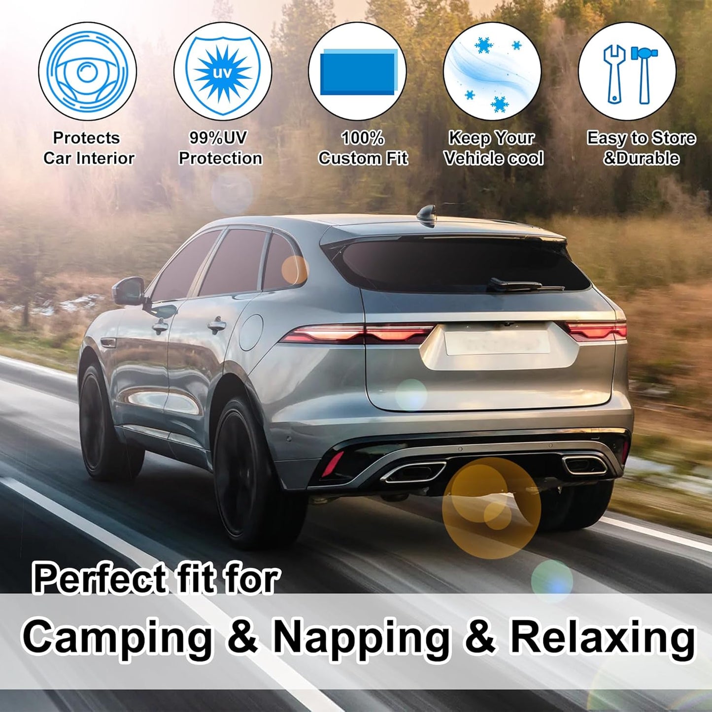 TINGLU Window Shades for Jaguar F-Pace 2016-2024 2025 Accessories Car Side Full Windows Rear Triangular Windshield Sun Shade Sun UV Rays & Privacy Protection for Camping,Napping 8PCS