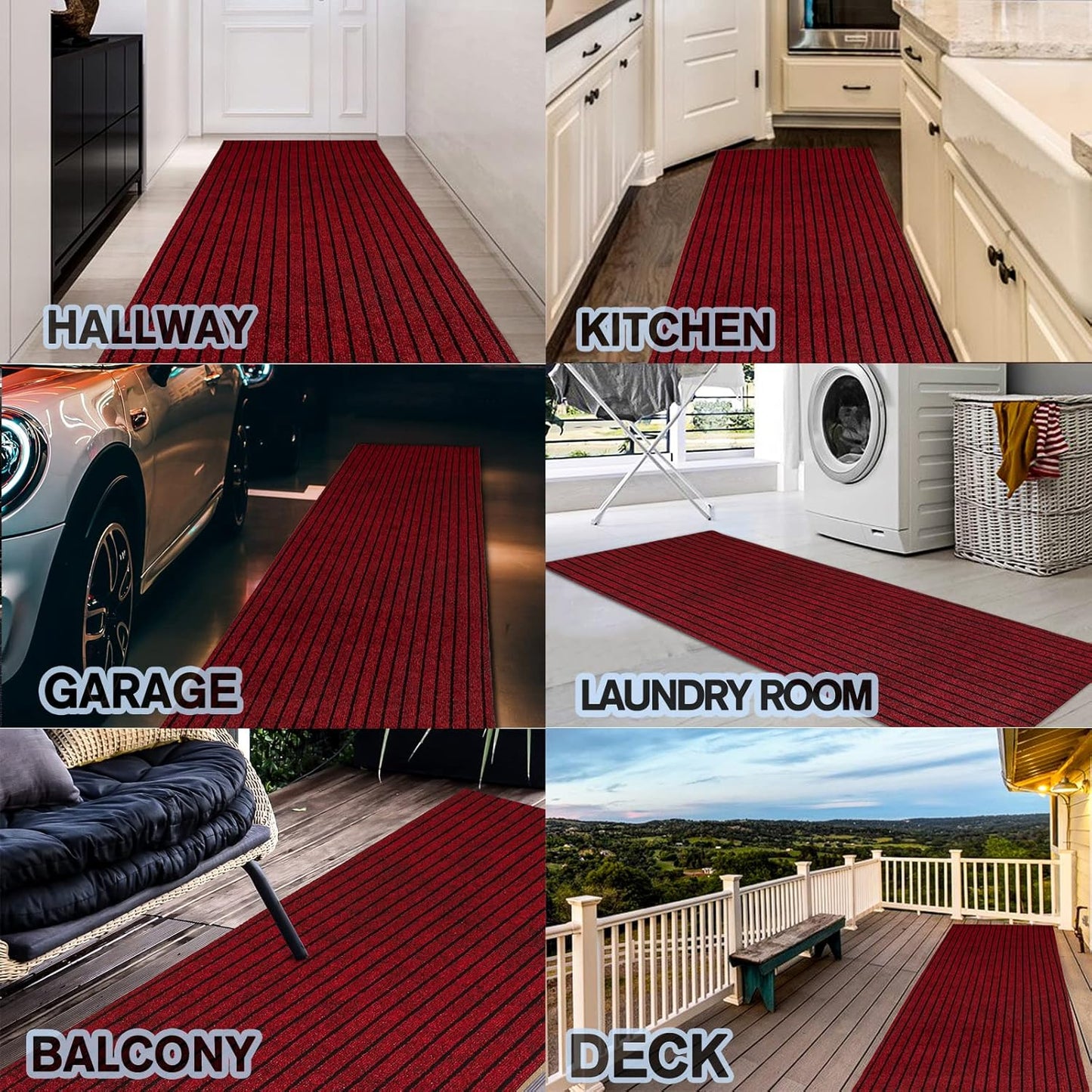 Custom Size Backed Non-Slip Area Rugs Runner, Easy Clean, Waterproof Runner Rugs for Hallway Entryway, Kitchen, Laundry, 2FT x 70FT, Red Stripe