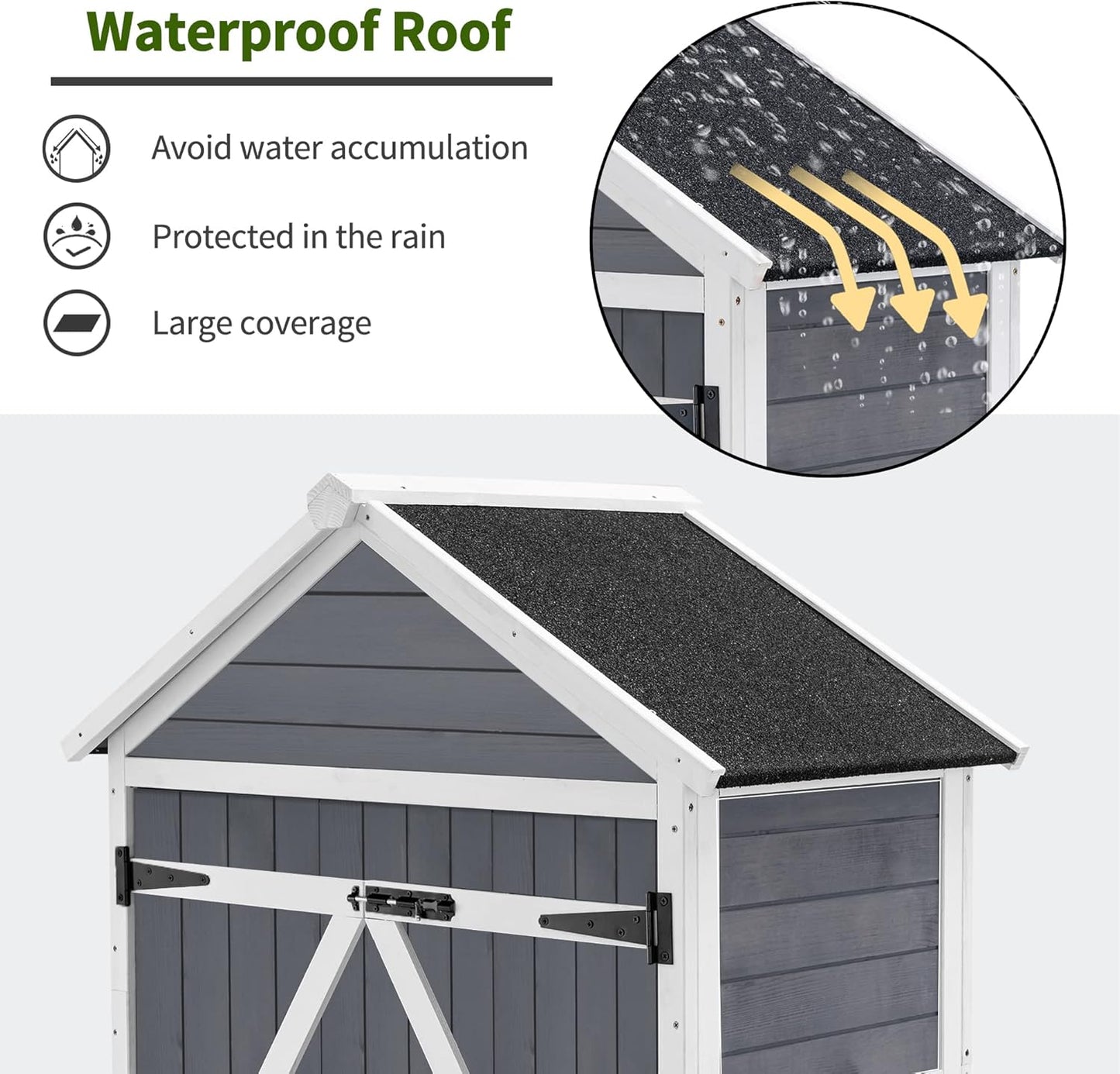 MCombo Outdoor Storage Cabinet with 2 Shelves, Outside Storage Shed with Floor, Wooden Garden Tool Shed with Latch for Yard Deck Lawn, 1000