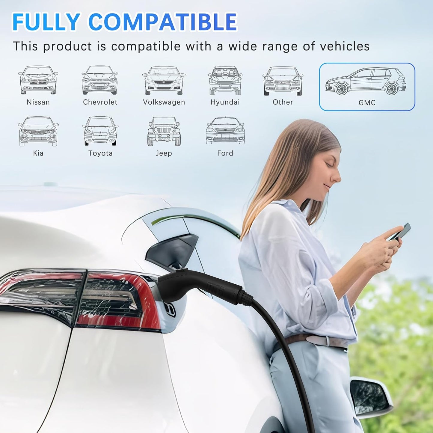 Level 2 EV Charger, 32 Amp, Portable Charger for Home and J1772, 25ft Cable, 240V, Charging Stations with LED Display, NEMA14-50 Plug, Current Adjustable.(Tesla Need Adapter)