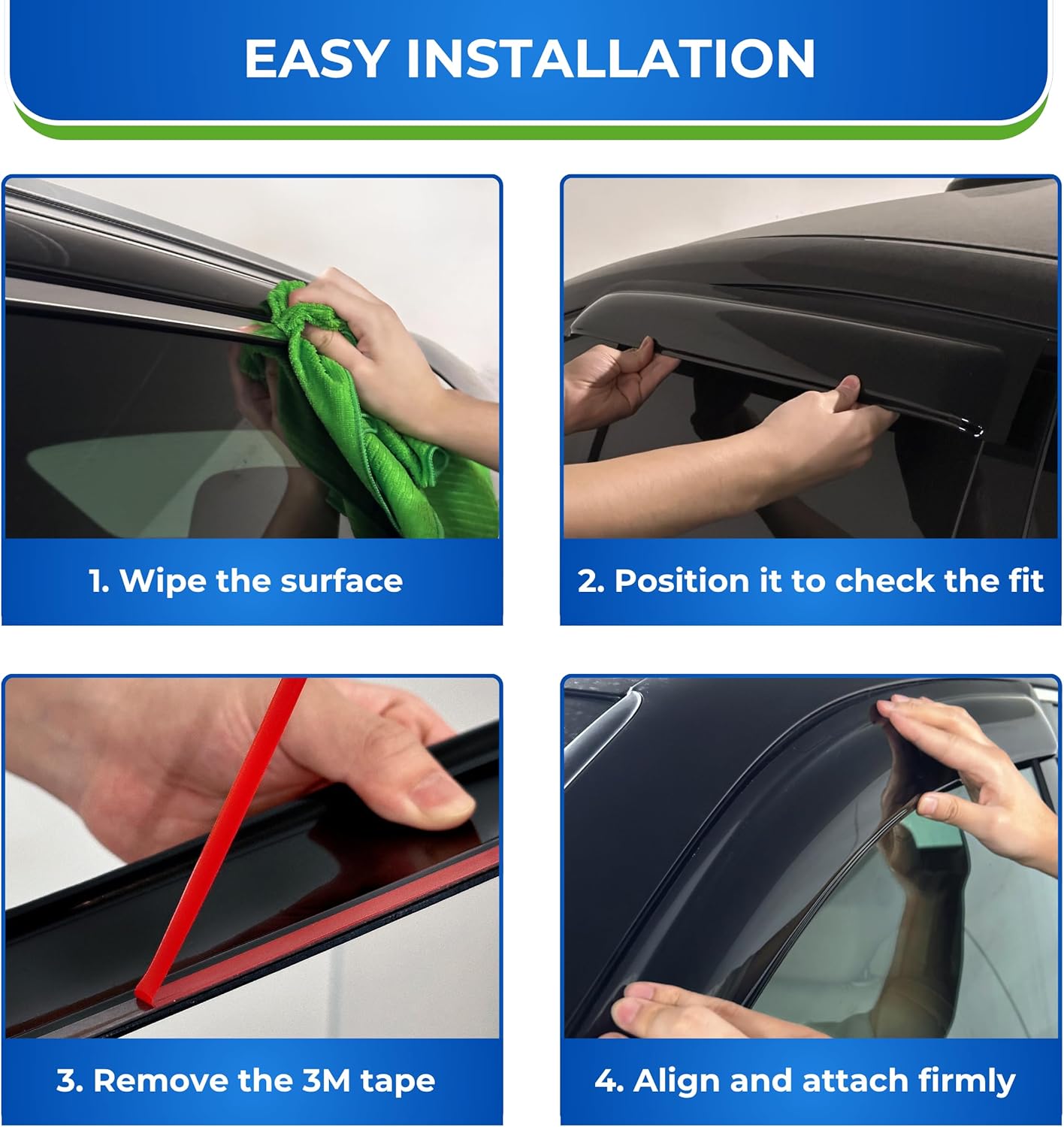 KPY Window Visors Compatible with Dodge Charger 2006-2010, 4PC Rain Guard Side Vent Deflectors Tape-On Style, 2006 2007 2008 2009 2010