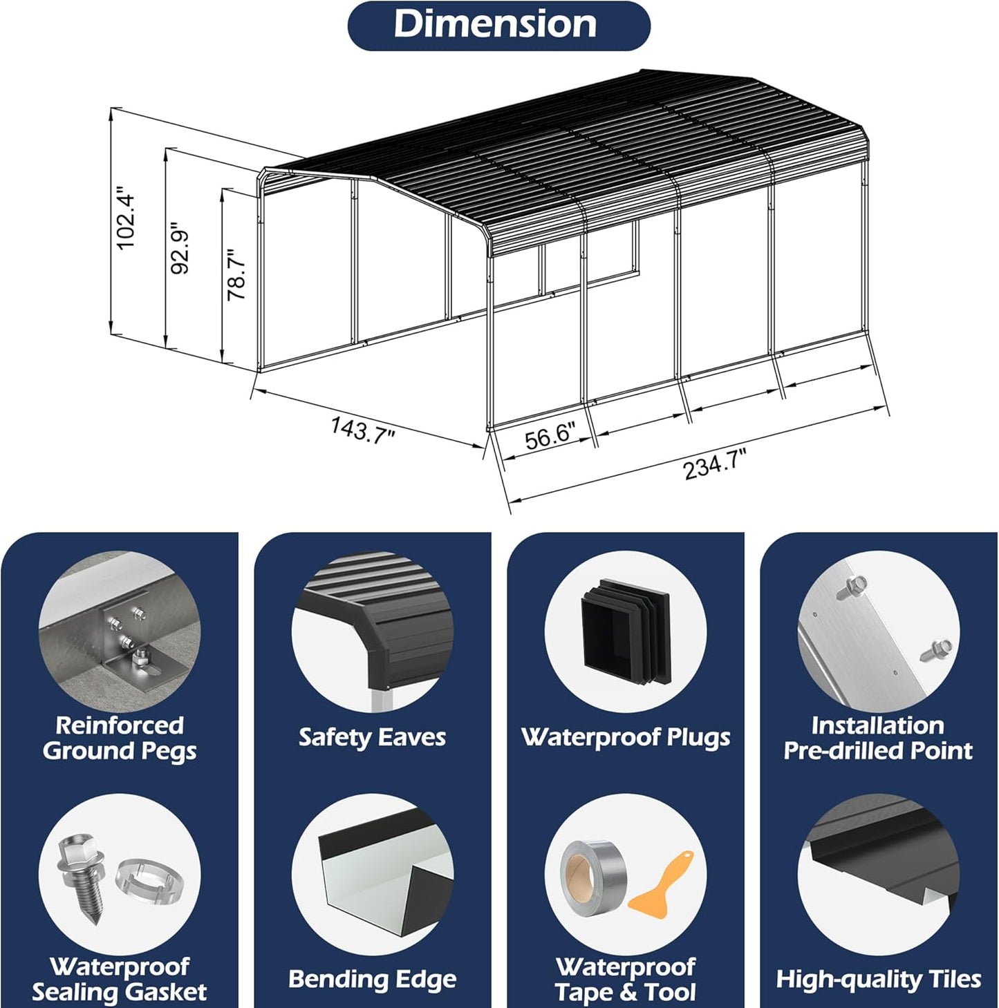 Xilingol 12x20 FT Metal Carport, Heavy Duty Carport Canopy with Galvanized Steel Frame and Roof, Outdoor Storage Shed, Car Tent Garage Shelter for Pickup, Truck, Boat and Tractor, Grey