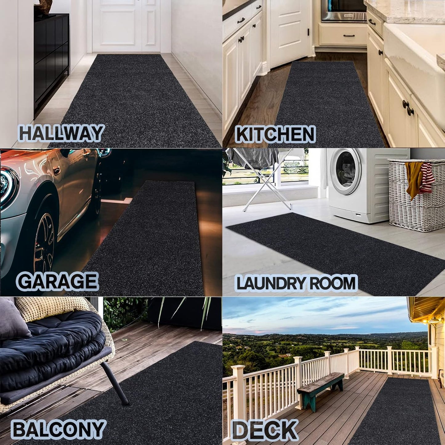 Custom Size Backed Non-Slip Area Rugs Runner, Easy Clean, Waterproof Runner Rugs for Hallway Entryway, Kitchen, Laundry, 3FT x 47FT, Black