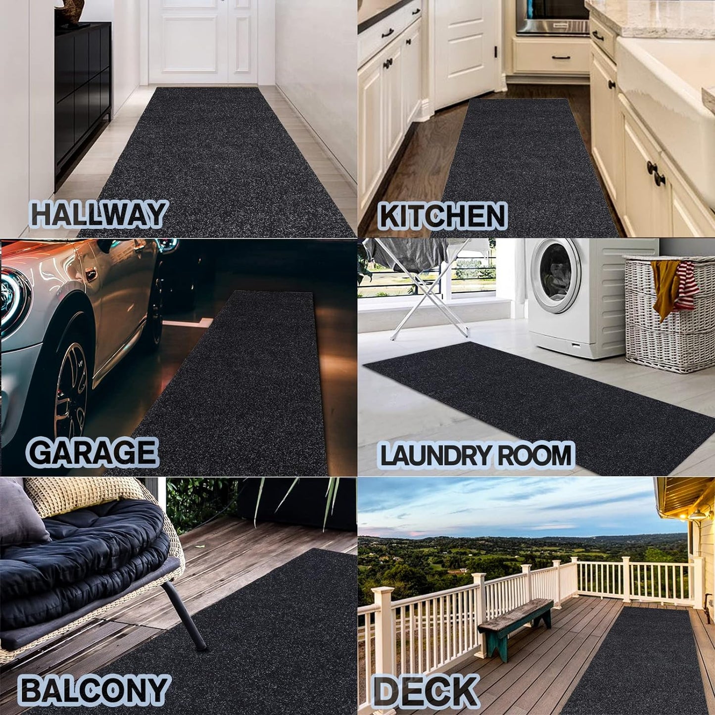 Custom Size Backed Non-Slip Area Rugs Runner, Easy Clean, Waterproof Runner Rugs for Hallway Entryway, Kitchen, Laundry, 3FT x 69FT, Black
