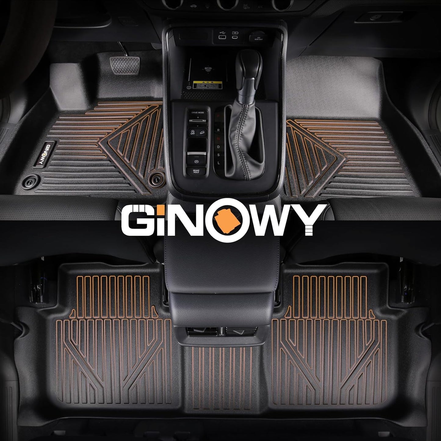 GINOWY-Floor Mats for Hyundai Santa Cruz 2022-2024 2025, TPE All Weather Car Mats Santa Cruz, Custom Fit Floor Liners, Heavy Duty Non-Slip Soft 3D Laser Car Accessories Mats-Black