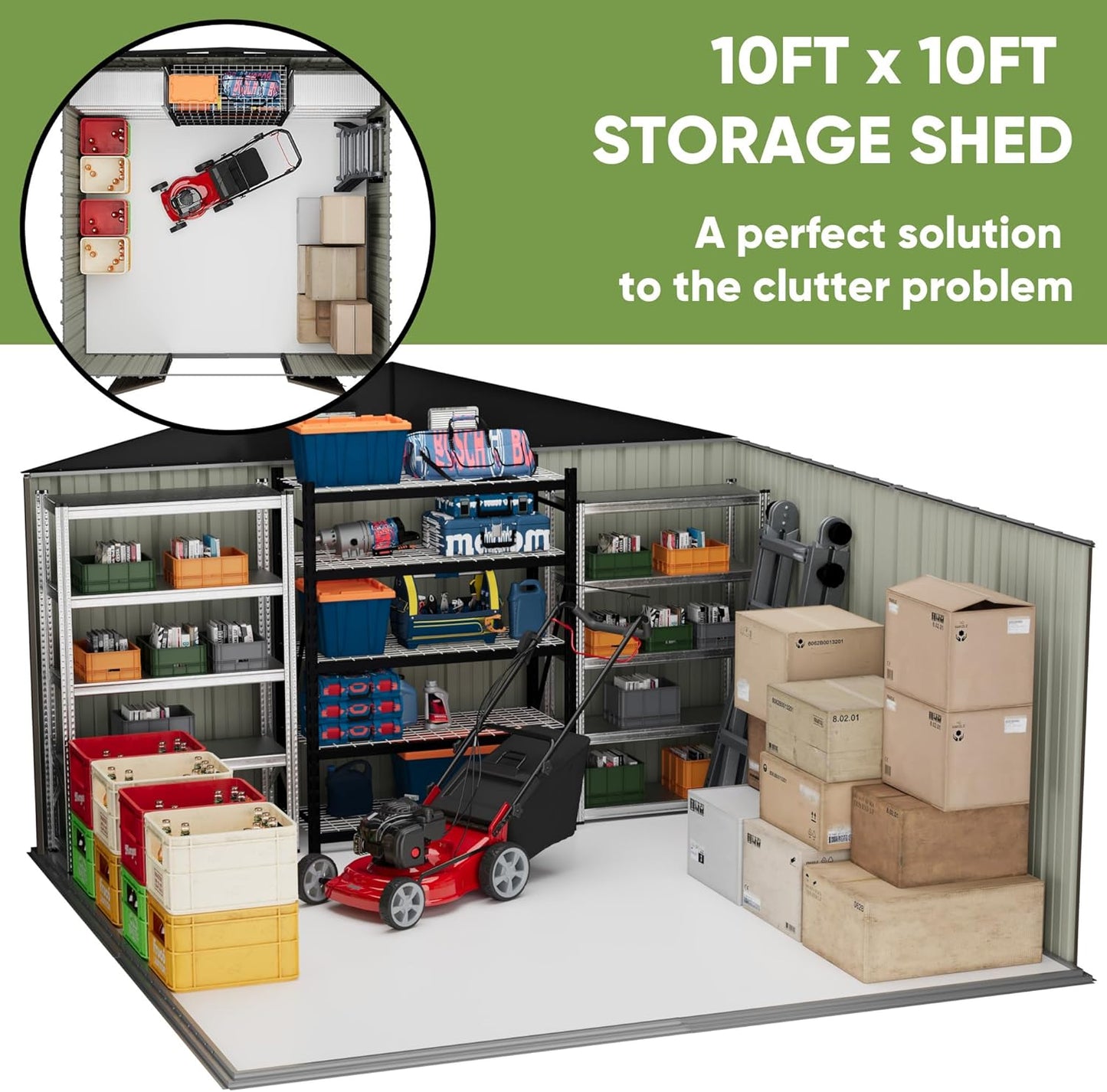 Patiowell 10 x 10 FT Outdoor Storage Shed,Metal Yard Shed with Design of Lockable Doors, Utility and Tool Storage for Garden, Patio, Backyard, Outside use,Brown