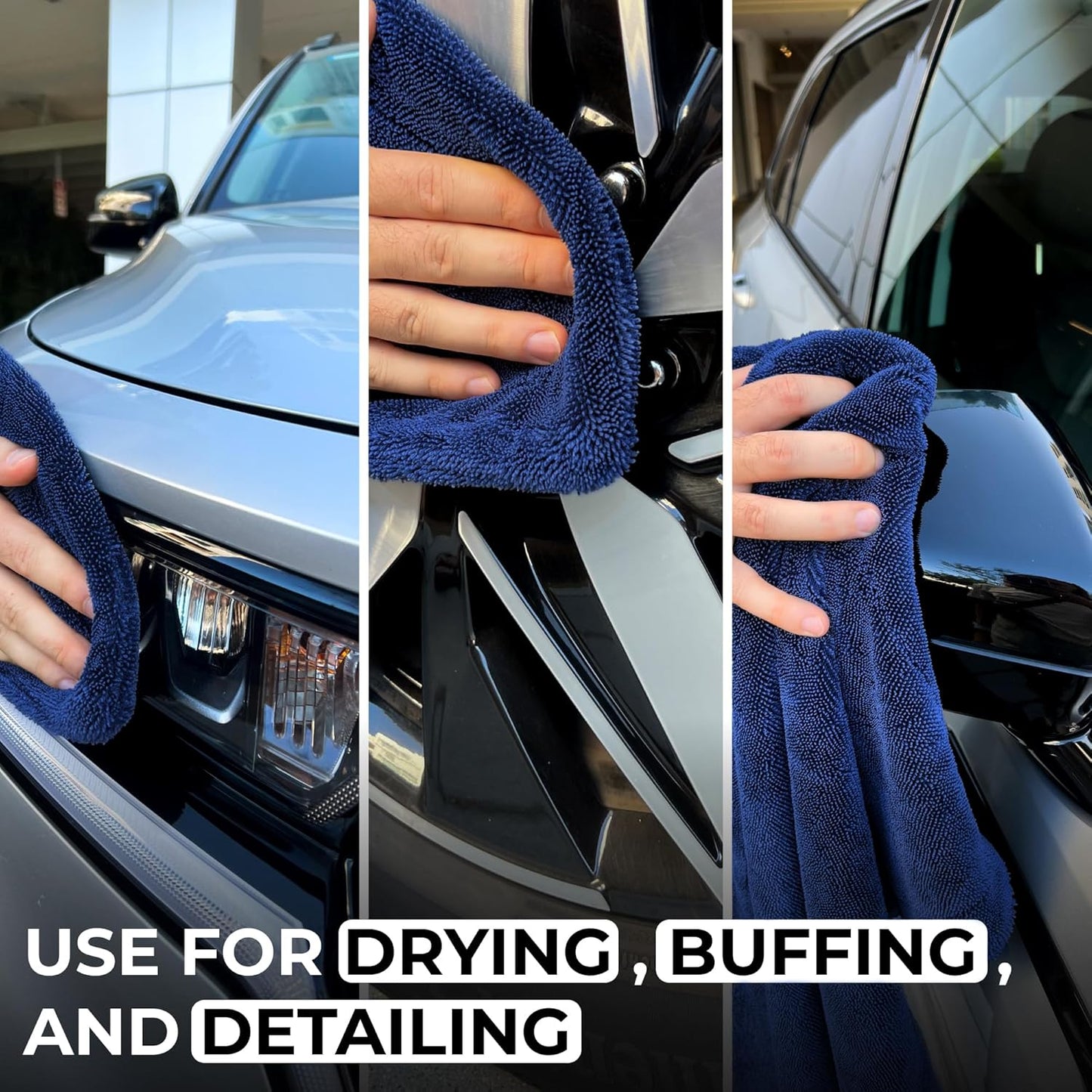 Large Car Drying Towel, 1300 GSM Professional Car Towel with Double Twisted Loop,Super Absorbent Large Microfiber Drying Towels for Cars, Trucks, SUVs - 20"x26", Navy