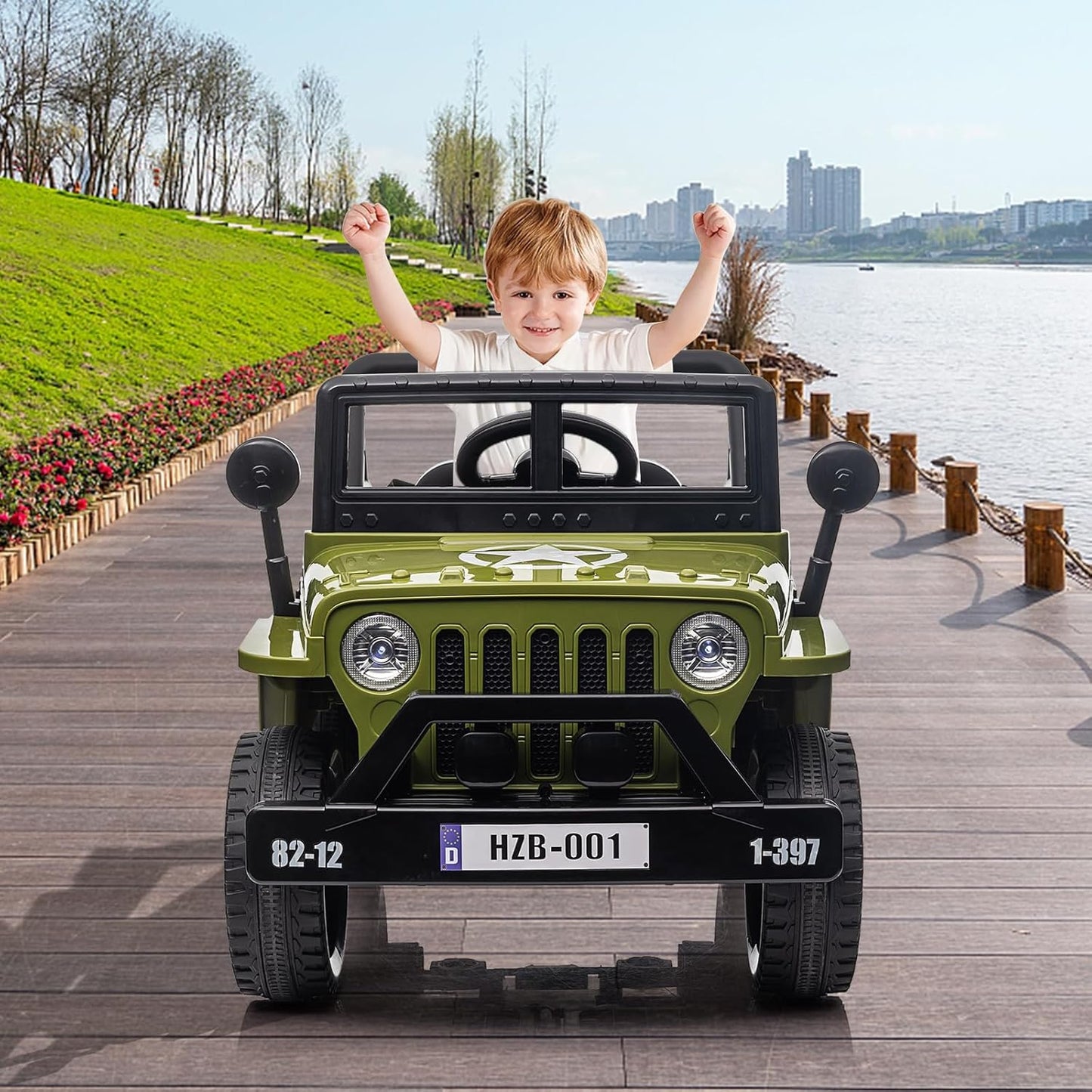 Ride On Car,12V Electric Car for Kids with Remote Control, MP3, LED Headlights, 2 Motors, Double Doors, Safety Belt, Ride On Toys for Boys Girls