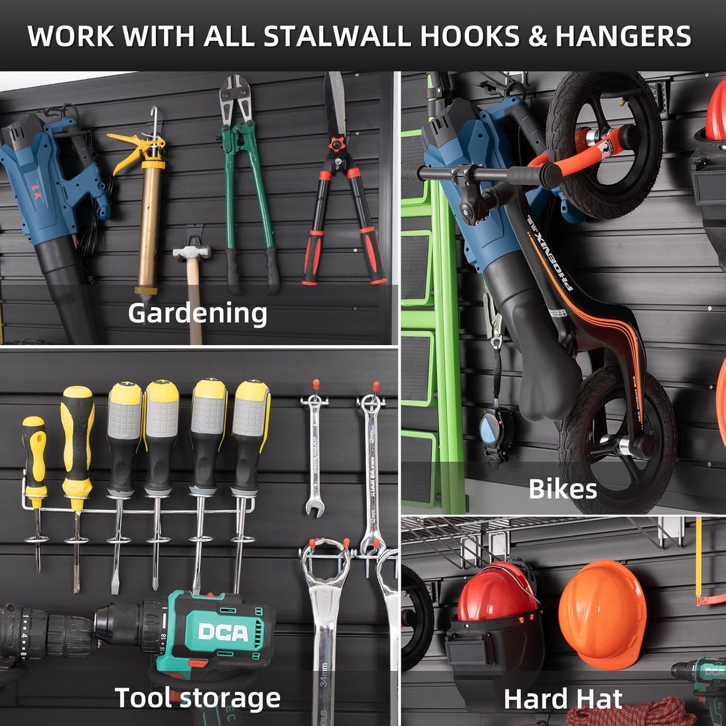 Slat Wall Paneling Garage Wall Organizer, PVC Black Slatwall Panels 2 Pack 4x8 ft Garage Tool Organizer Wall Mount Garden Storage, Slat Board Ladder Bike Rack Garage Storage & Organization Products