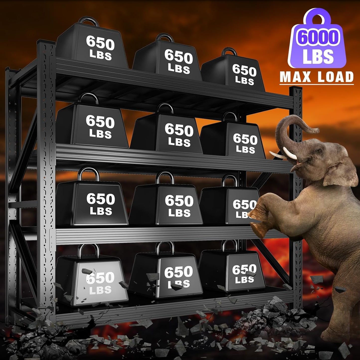 Metal Garage Shelving Unit, Heavy Duty 4-Tier Adjustable Storage Rack, 6000 LBS Loads Industrial Utility Shelves for Garages, Warehouses, Kitchen, Black, 63" W x 24" D x 63" H