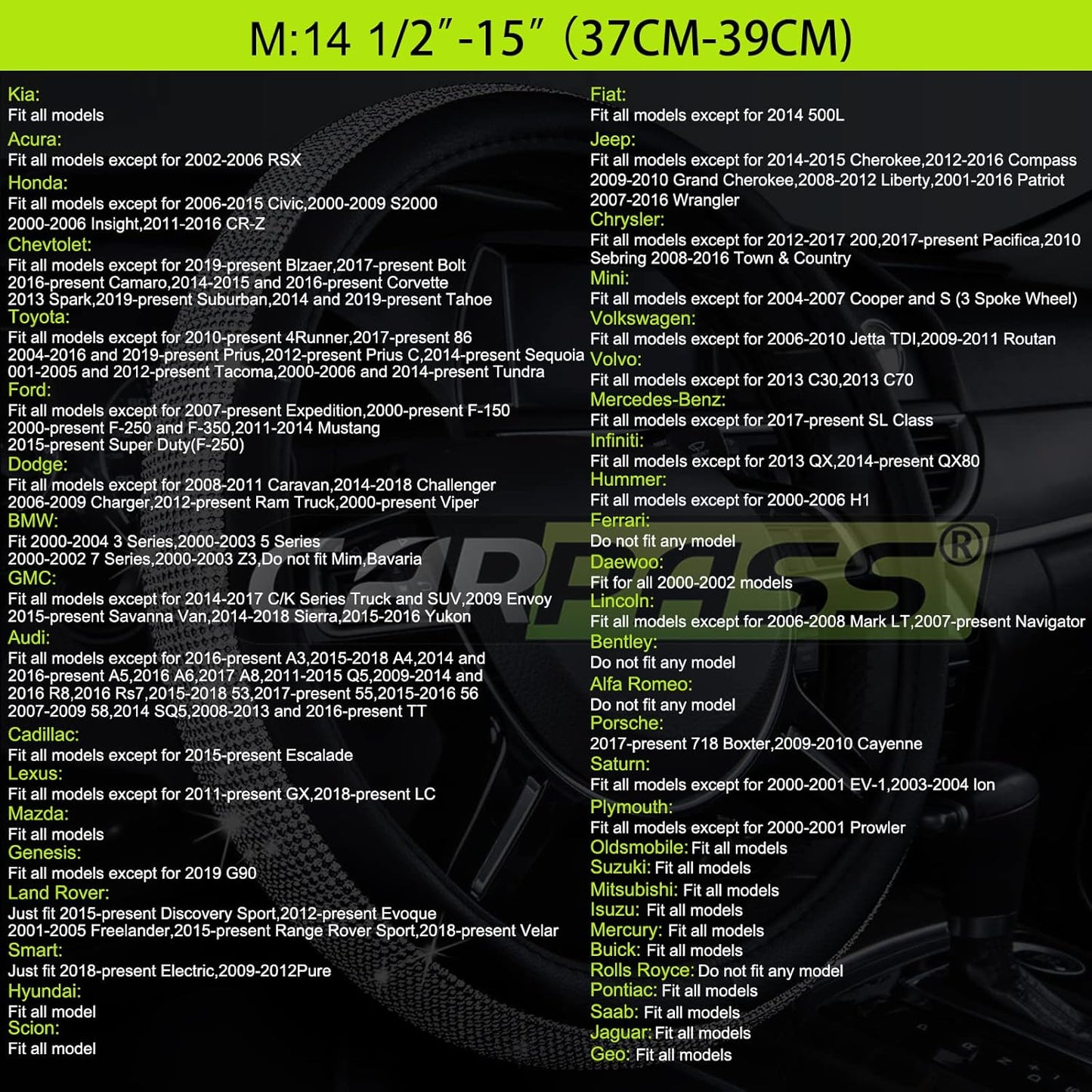 Car Pass Classical Leather Automotive Universal Steering Wheel Covers,Universal Fit for Suvs,Trucks,Sedans,Cars,Vans,14.5-15inch Anti-Slip Safety Comfortable Desgin(Beige)