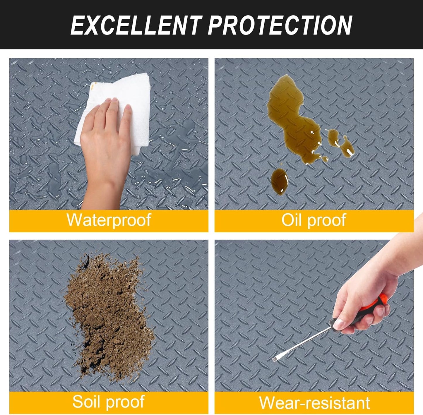 7.5x20 FT Garage Floor Mat, 2.8mm Thickened Flooring Roll with 20Pcs Tapes, Diamond Plate PVC Rubber Trailer Mat, Non-Slip Floor Protector Mat for Garage, Warehouse, Gyms, Trailer(Matte Gray)