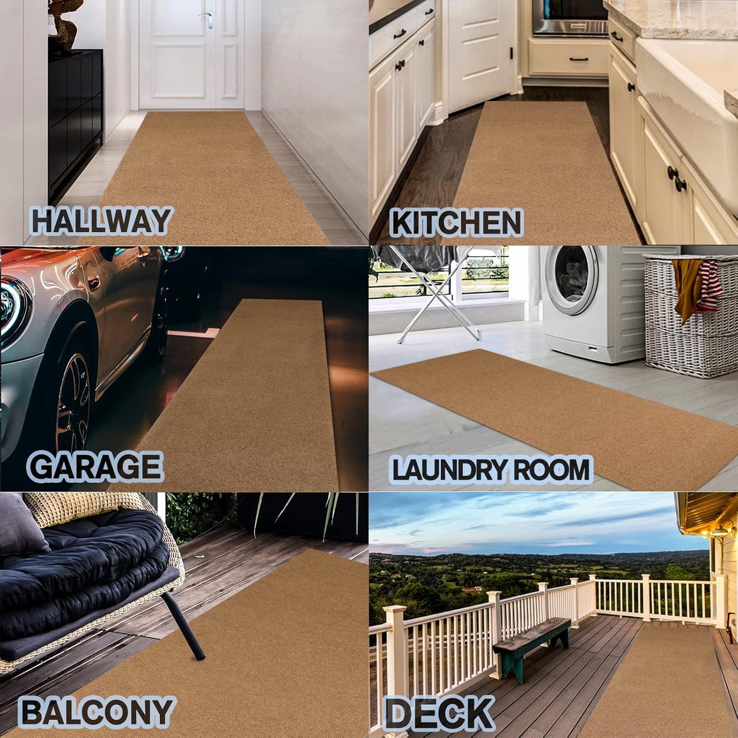 Custom Size Backed Non-Slip Area Rugs Runner, Easy Clean, Waterproof Runner Rugs for Hallway Entryway, Kitchen, Laundry, 3FT x 73FT, Beige