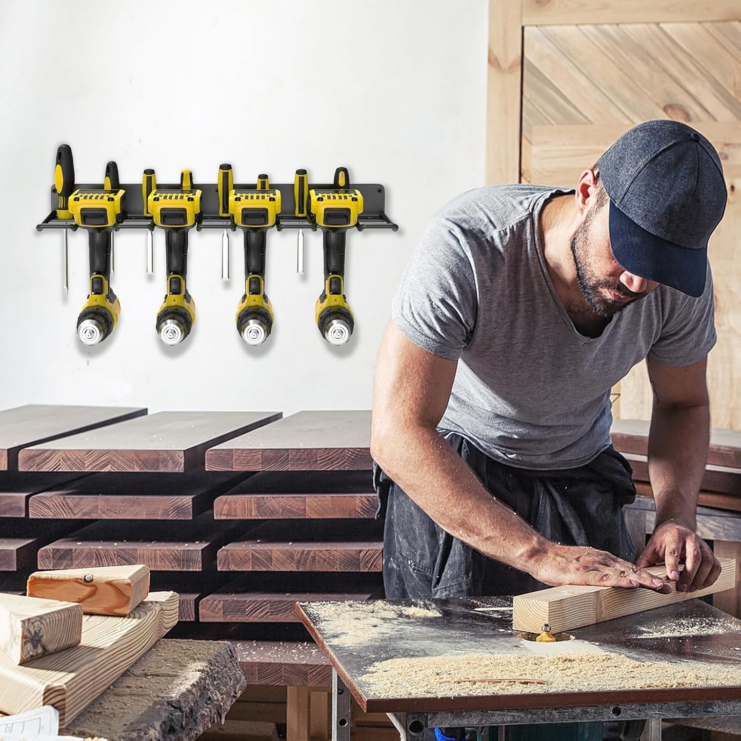 Power Tool Organizer,Drill Holder Wall Mount, 4 Cordless Drill Racks, Heavy Duty Metal Drill Organizer Utility Storage Rack for Garage Workshop Shed Pegboard Basement,1 Pcs