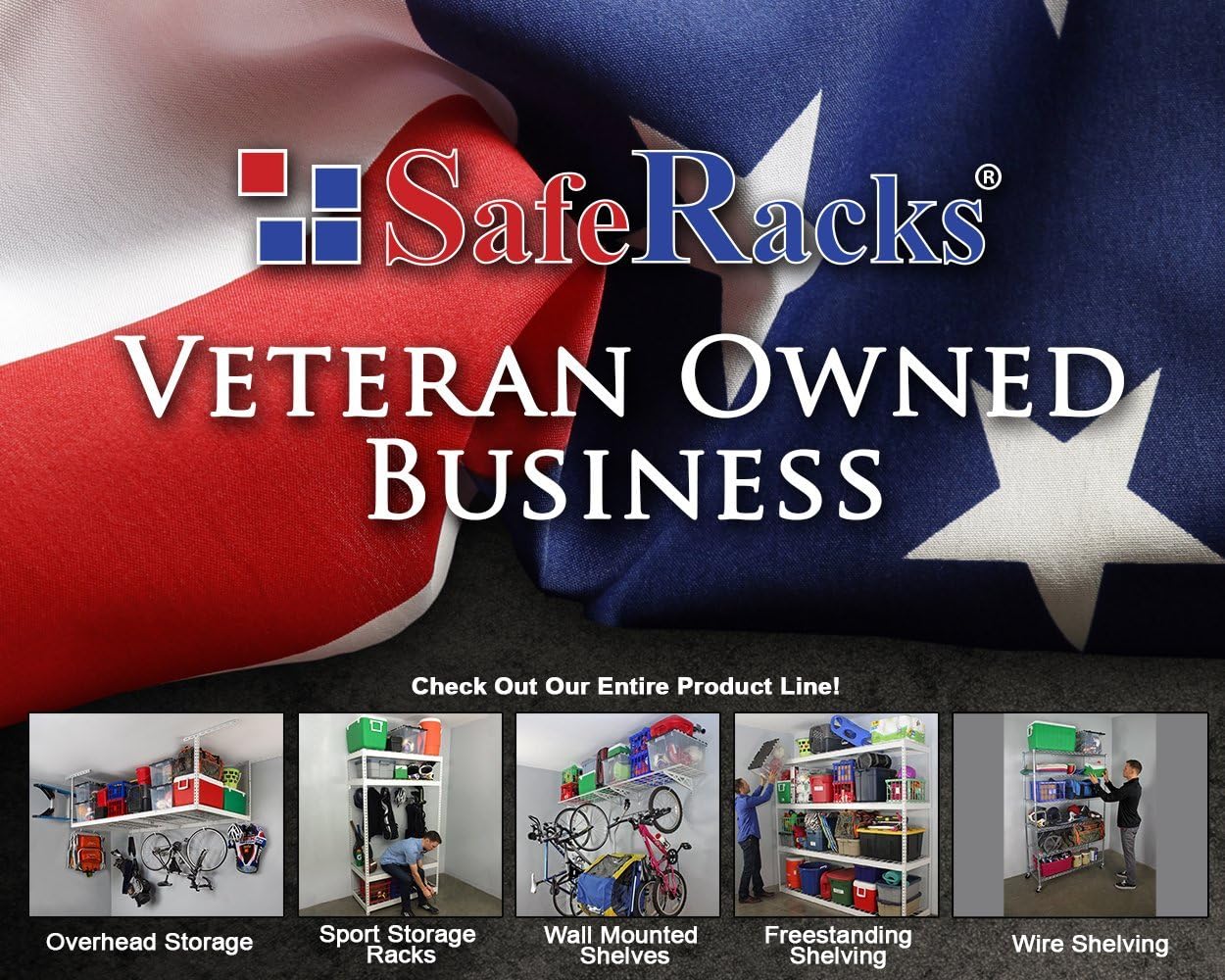 SafeRacks Garage Wall Shelves - 2-Pack 24"x48" Mountable Shelving Units for The Garage, Pantry or Utility Closet, Heavy Duty Steel Shelf with Bike Accessory Hooks, 500lb Capacity, Color: Hammertone