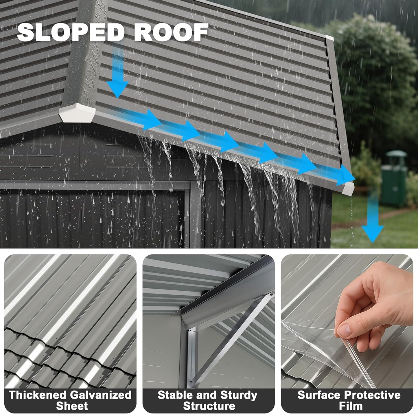 Nuu Garden 6 x 4 FT Outdoor Storage Shed with Sliding Doors, Galvanized Metal Garden Shed with Sloping Roof, Anti-Corrosion Outdoor Tool Shed with Air Vents for Backyard, Patio, Lawn, Gray