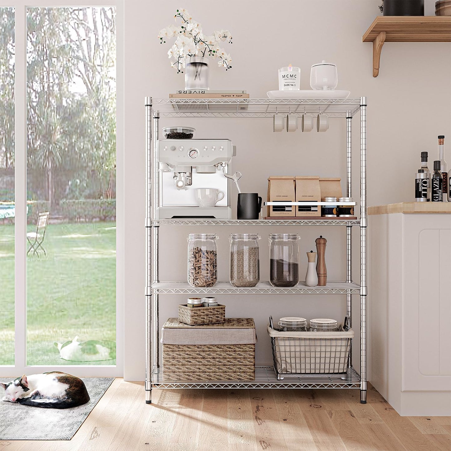 IZEUK 1400 LBS Garage Chrome Shelving Wide Storage Shelves 4 Tier Adjustable Heavy Duty Metal Wire Rack Standing Shelf Unit for Kitchen Office College Dorm Garage Warehouse 15.8" x 45.8"x 59.4"