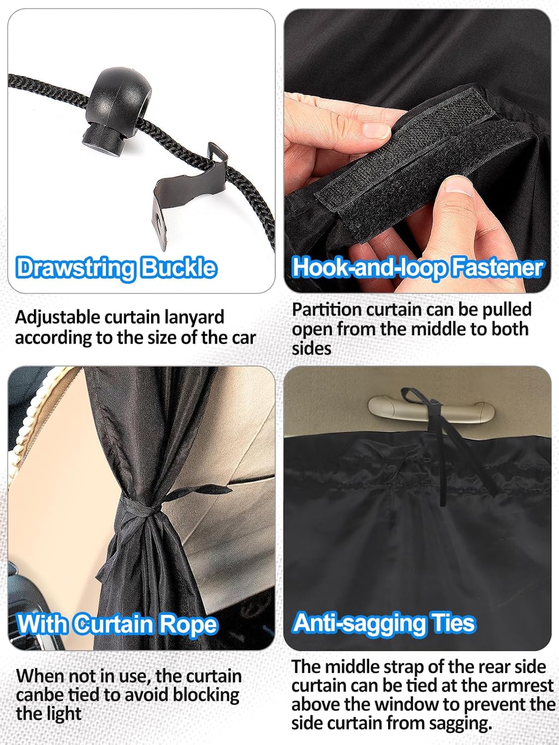 Set of 3 Car Window Shades - 95% Light Blocking Sunshades, 1 Privacy Divider Curtains & 2 Side Window Covers, Wide Sedan SUV Accessories for Kids Baby Travel Camping Nap Sleeping