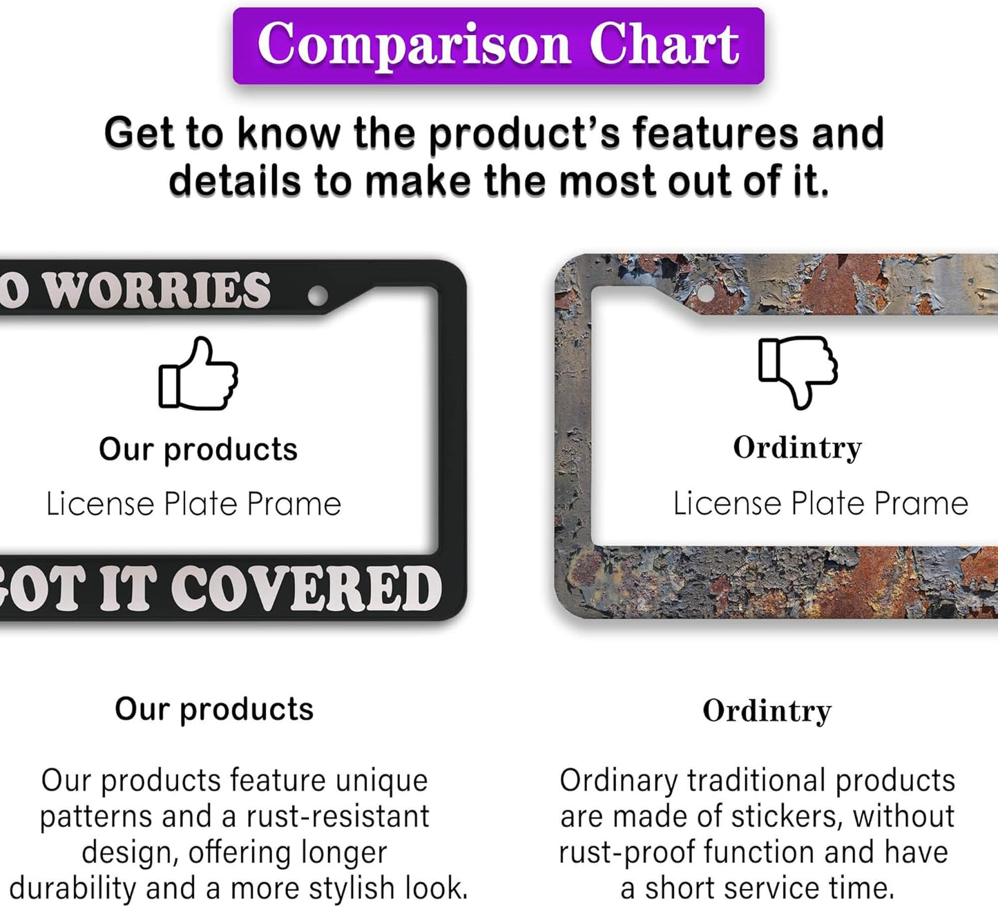 License Plate Frames Black and White License Plate Frame No Worries, God’s Got It Covered Universal Aluminum Car Accessory 2 Pack with Screw Covers Set