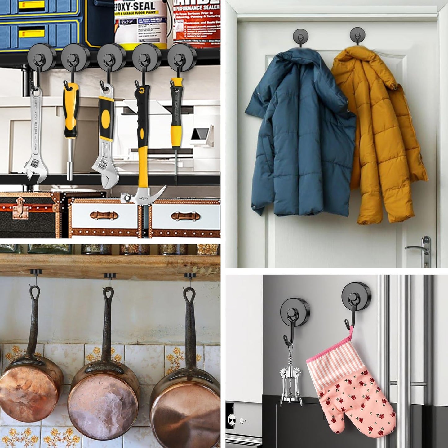 FINDMAG 100lbs+ Magnetic Hooks Heavy Duty, Extra Strong Magnetic Hooks for Cruise Cabins, Large Magnet Hooks for Refrigerator, Magnetic Hanger for Garage, Kitchen, Garden, Locker Accessories, 6 Pack