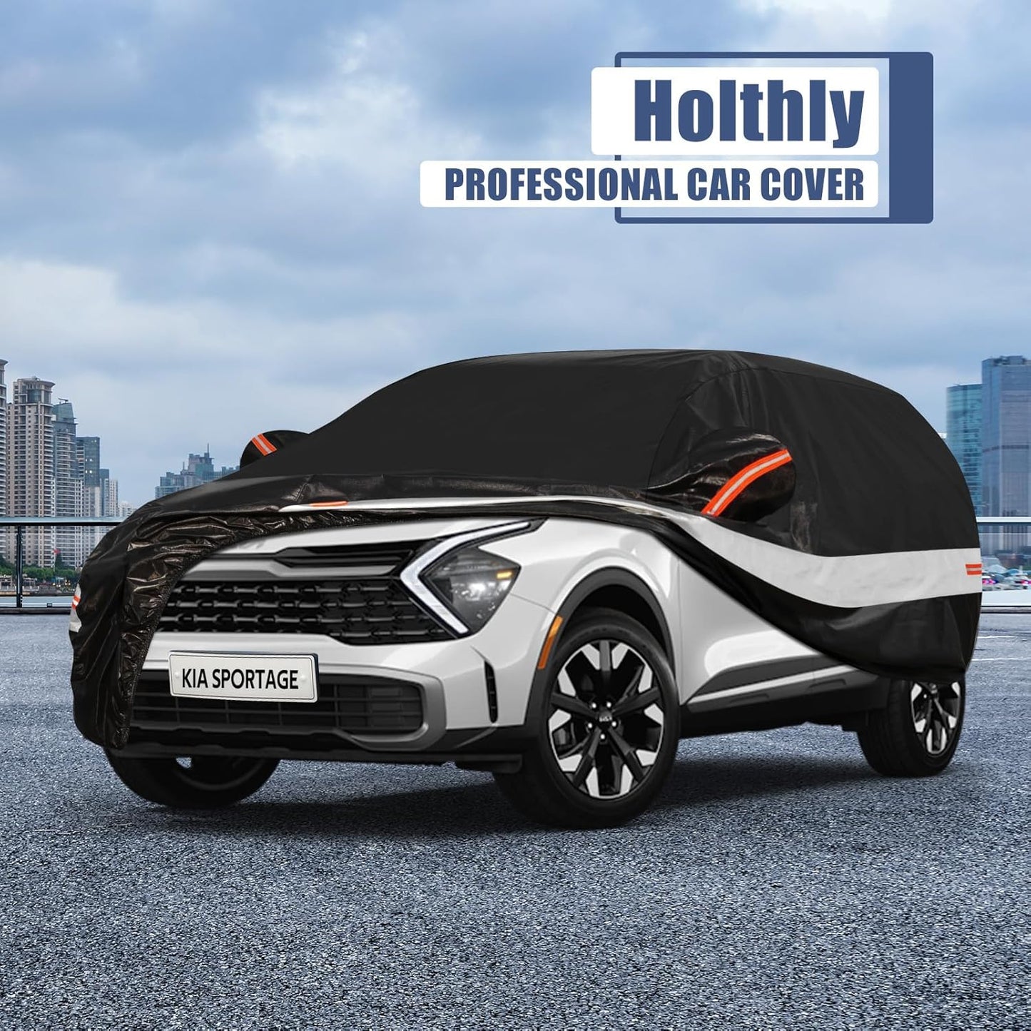 10 Layers SUV Car Cover Custom Fit for Kia Sportage (2010-2024) Waterproof All Weather for Automobiles, Outdoor Full Cover Rain Sun UV Protection with Cotton.Black