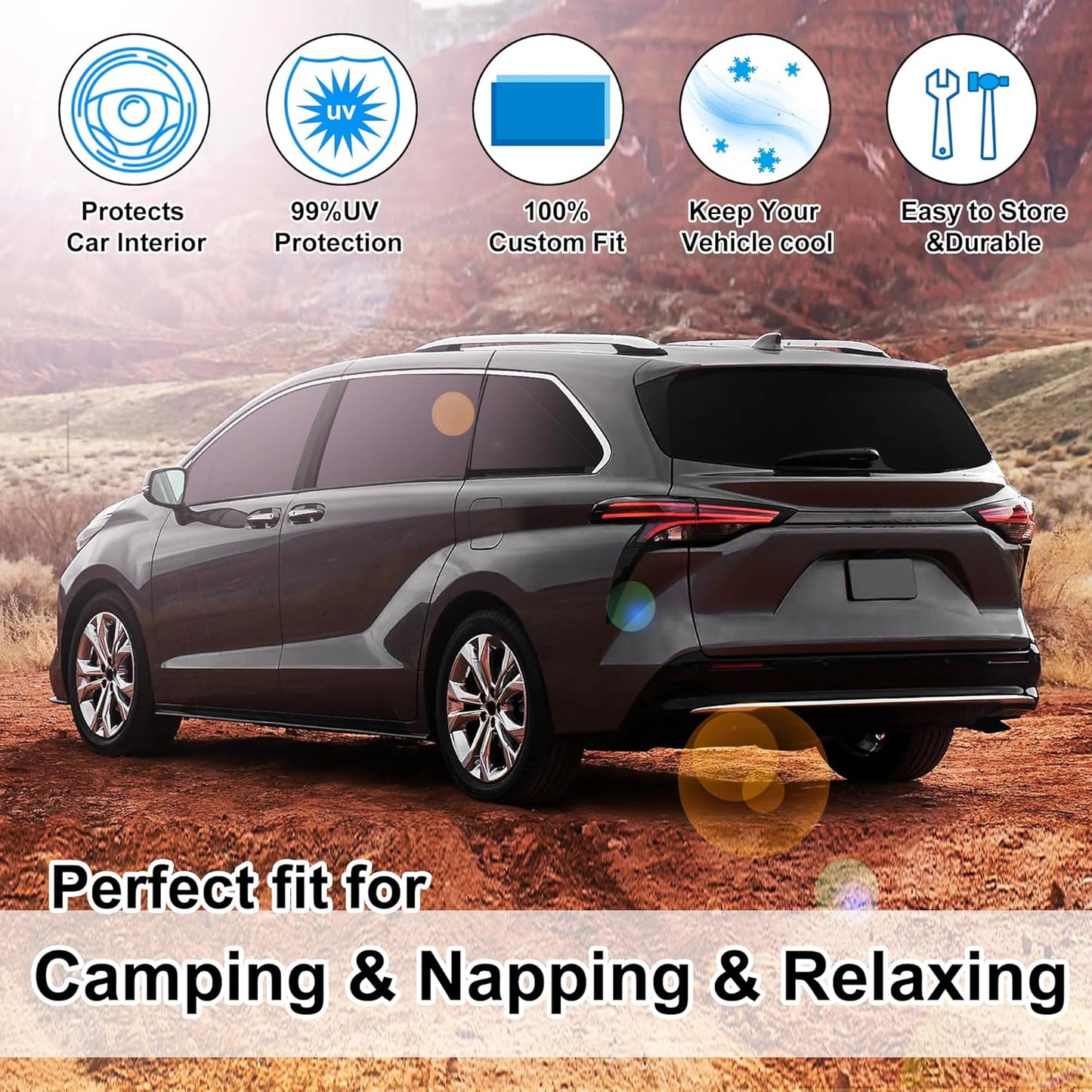 TINGLU Window Shades for Toyota Sienna 2021-2025 Accessorie Car Side Full Windows Rear Triangular Windshield Sun Shade Sun UV Rays & Privacy Protection for Camping,Napping,and Relaxing 8PCS