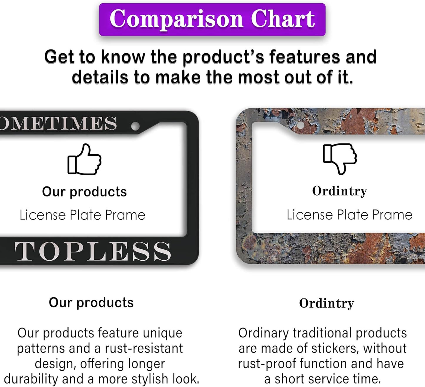 Front License Plate Bracket Black and White License Plate Frames Sometimes I Go Topless Aluminum Metal Car Accessory 2 Pack with Screw Covers Set