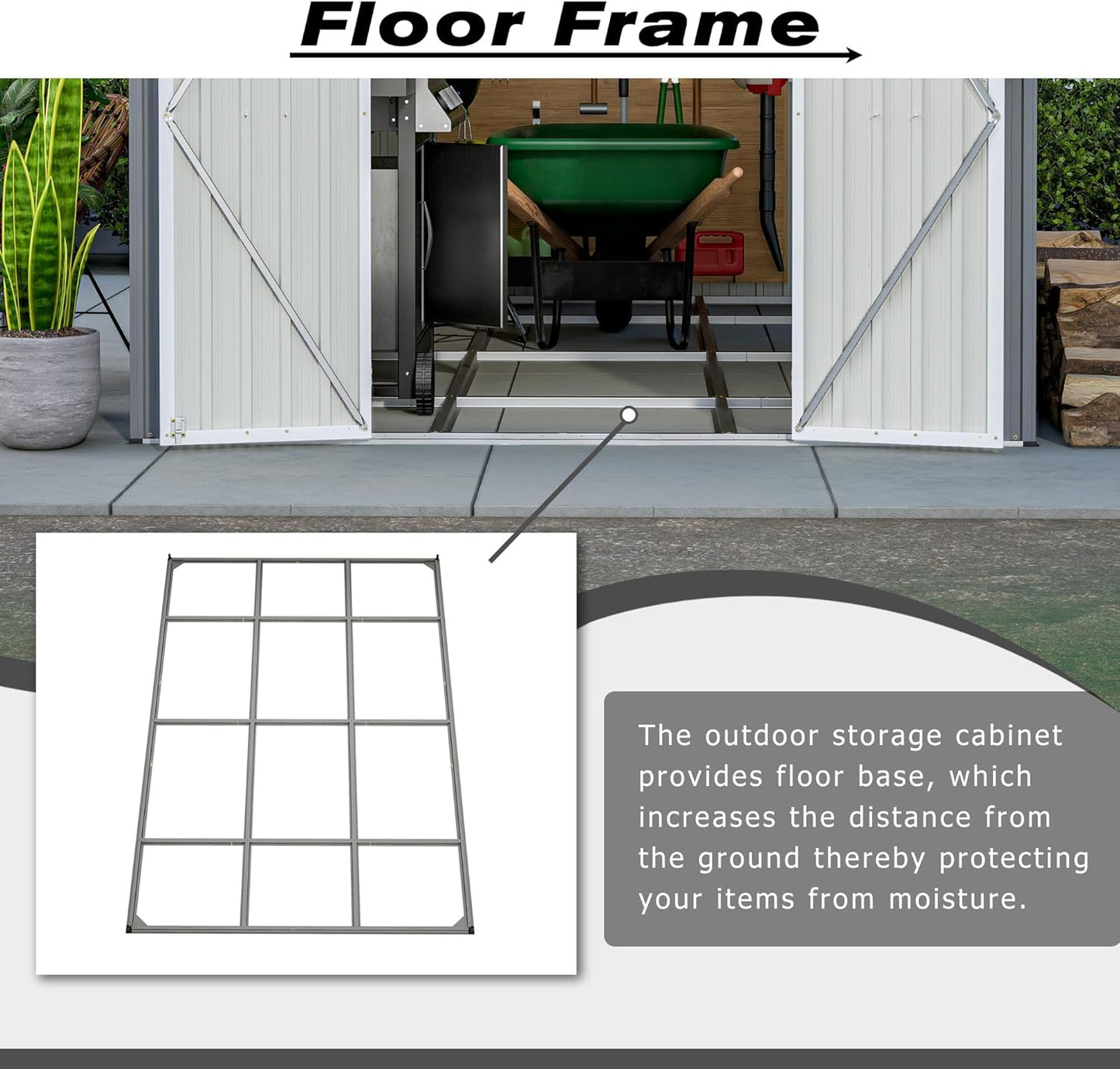 8×12 Ft Outdoor Storage Shed with Double Doors, Metal Shed with Frame Floor and Lockable Doors for Patio, Garden and Backyard