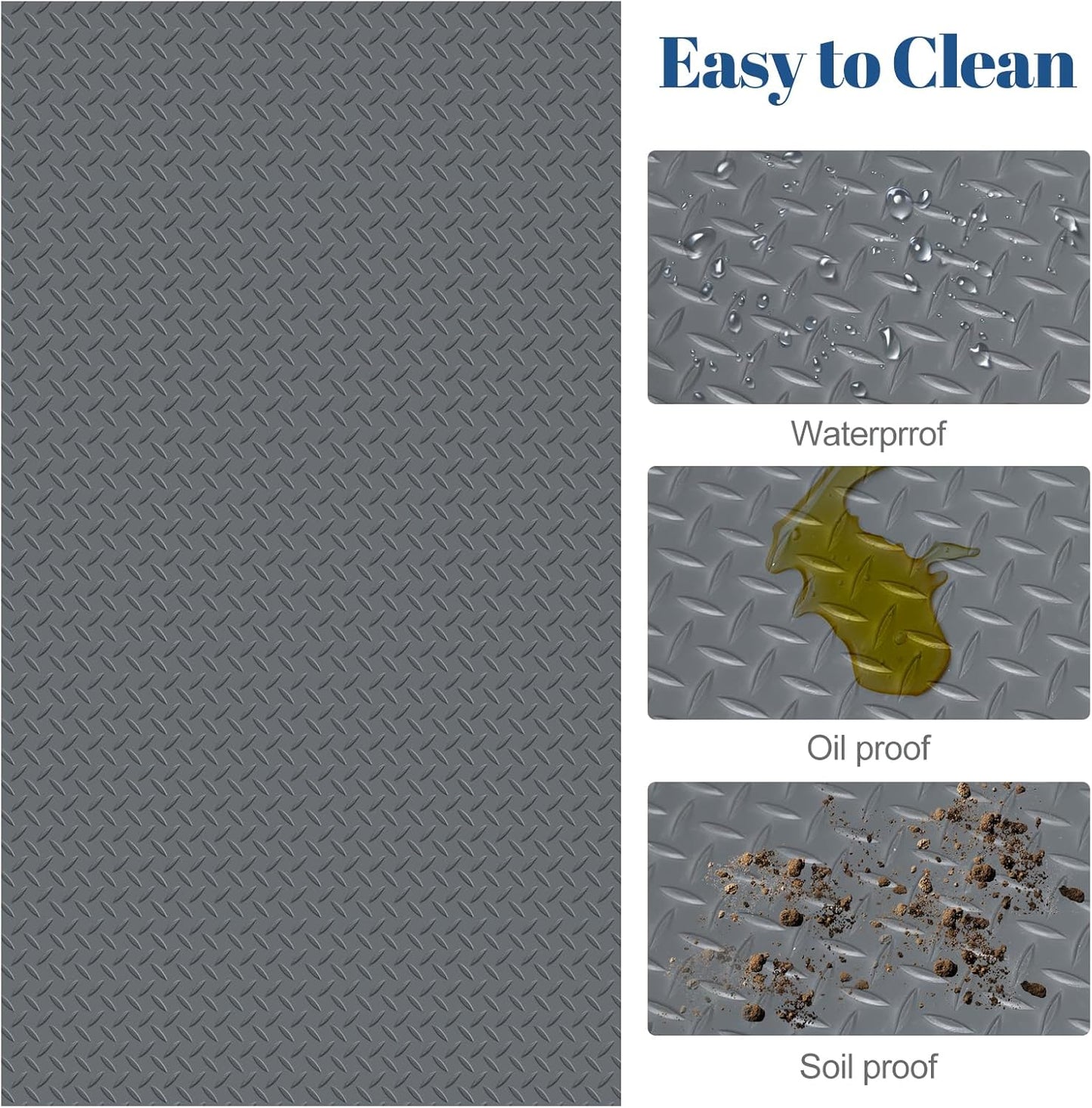 5 x 10 FT Garage Floor Mats - Slip Resistant Grip, Water & Stain Resistant PVC Mat for SUVs, RV Trailer,Truck,Pickup.2.8mm Thickened Diamond Plate Flooring Roll for Under Car,Parking Mats