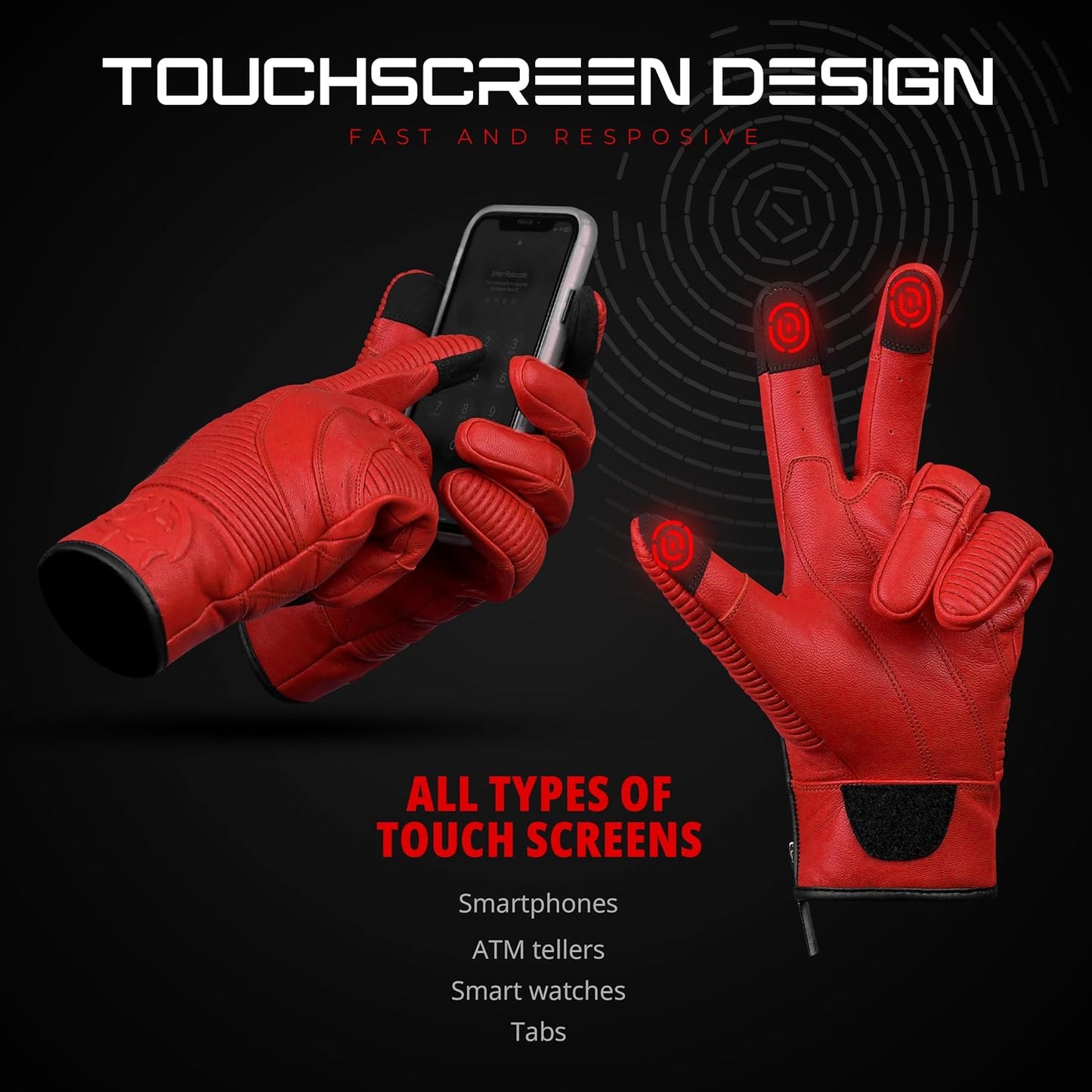 J.A.G. Motorcycle Gloves - Premium Leather Perforated Motorcycle Gloves for Men with Knuckle Protection | Touchscreen Motorbike Riding Gloves