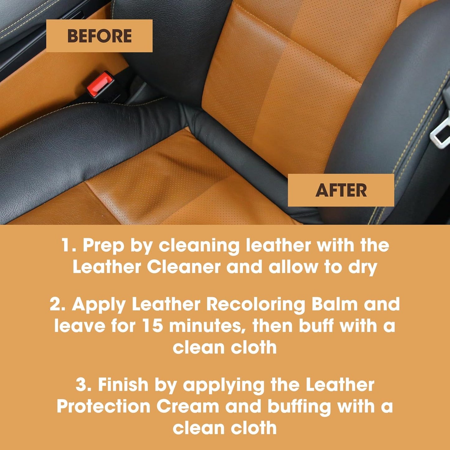 Furniture Clinic Leather Complete Restoration Kit | with Leather Recoloring Balm, Cleaner, 2-in-1 Protection Cream & Conditioner, Sponge, and Cloth | Repair Kit for Furniture (Cream)