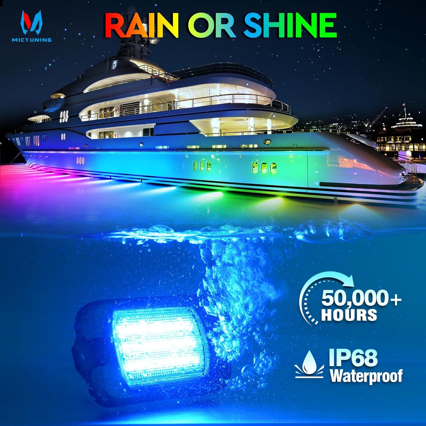 MICTUNING 2025 1000% Bright Q1 MAX RGB+IC Rock Lights, 2 Pods Chasing Dreamcolor Extensible Underglow Multicolor Neon Light Underbody Lighting Kit for Truck ATV UTV Boat (No Controller)