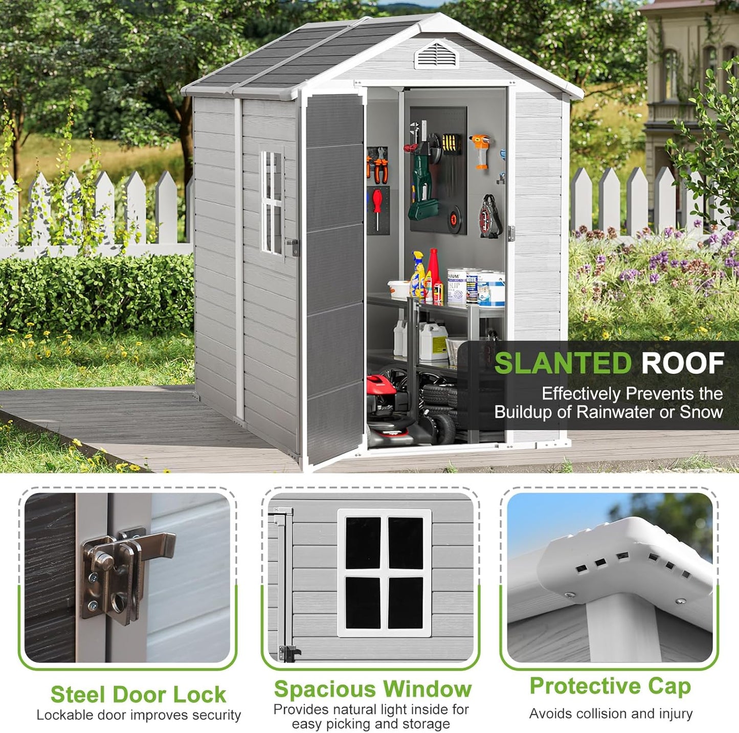 4x6 FT Small Plastic Shed Resin Outdoor Storage with Floor Included, Waterproof Mini Garden Tool Sheds Cabinet