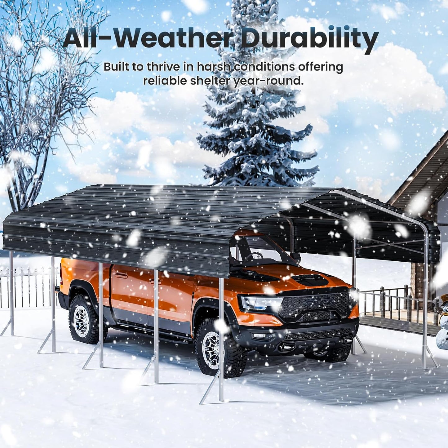 12x20Ft Carport, Heavy Duty Metal Car Port, All-Weather Protection, Easy Assembly for Cars, Trucks, Boats, Tractors, and Outdoor Storage