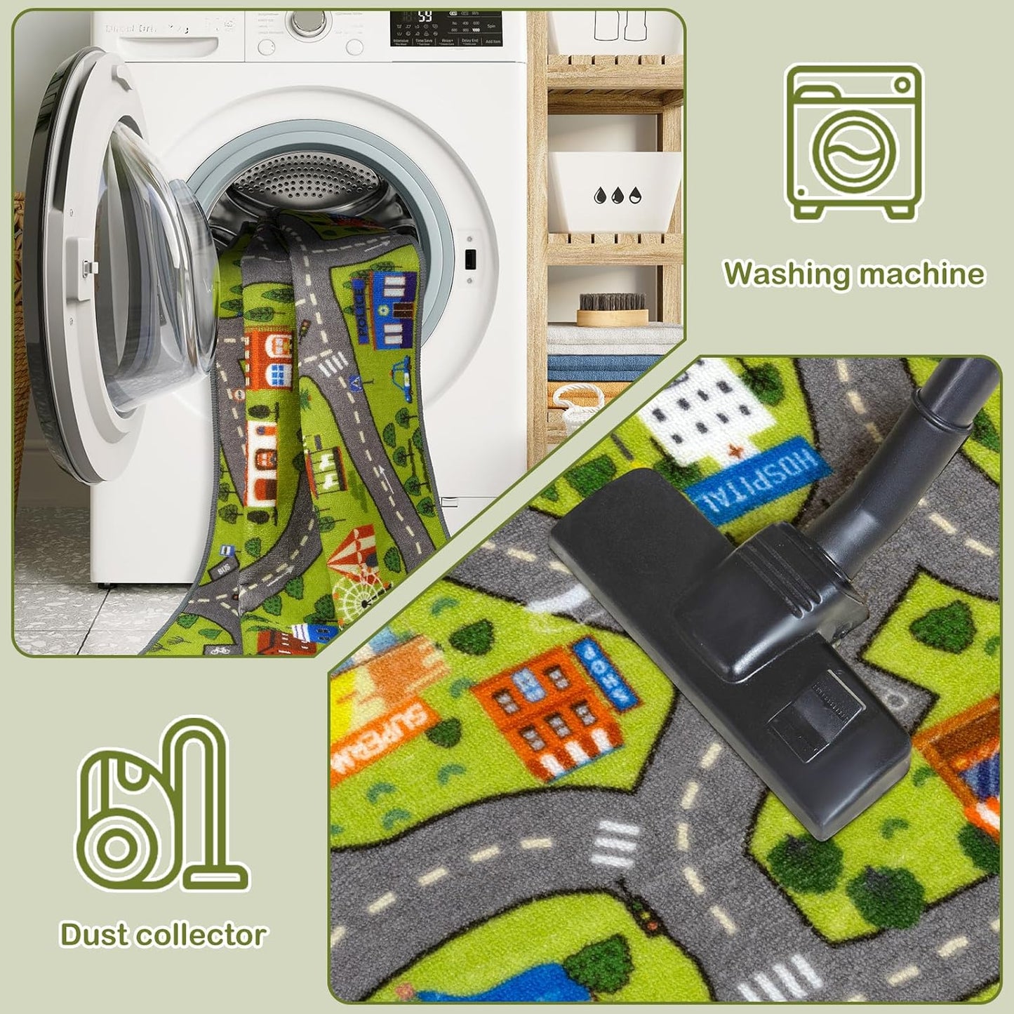 STARUIA Washable Kids Play Rug for Playroom, Boys Car Rug for Kids Toy Cars Have Fun Safely, Non-Slip Educational City Road Rugs Carpets for Kid Room Bedroom, 60" x 32"